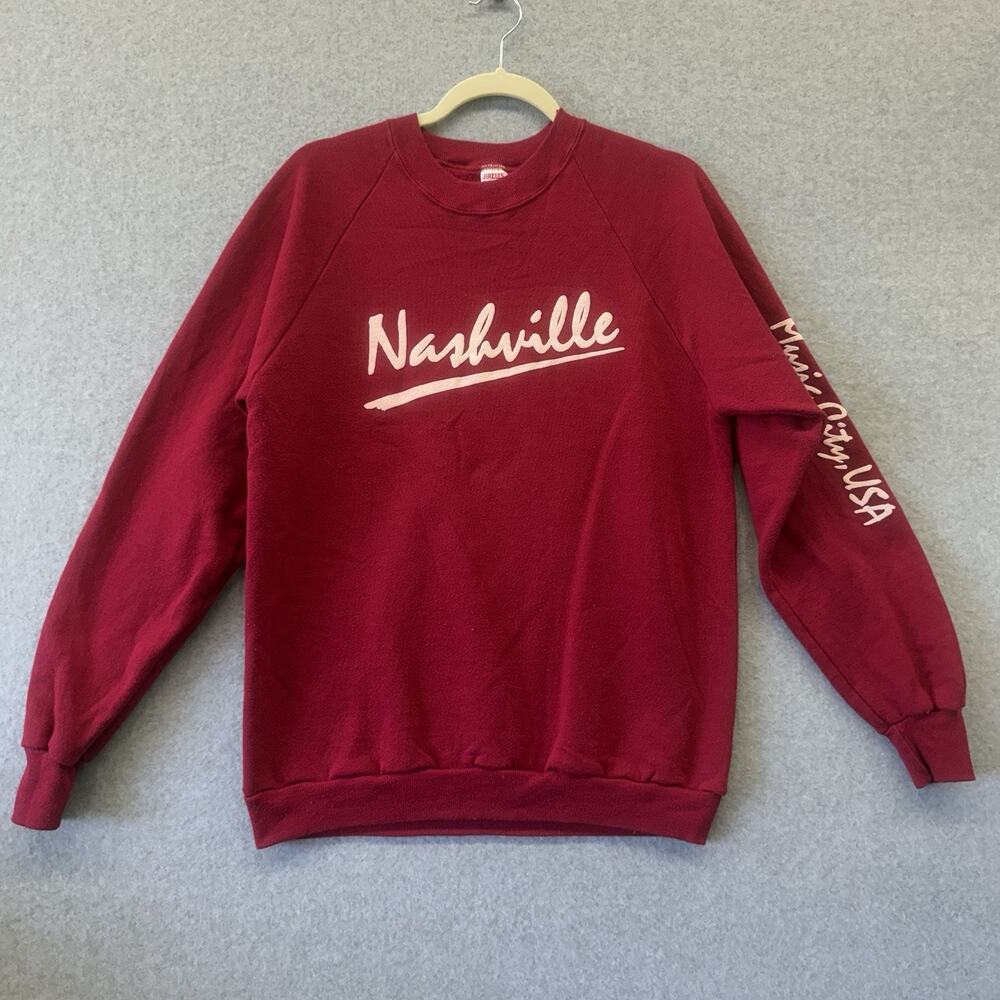 Vintage 80s Nashville Sweatshirt Womens Large Jerzees USA Red Graphic Crewneck - Picture 5 of 5